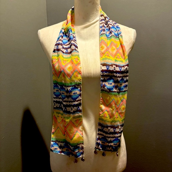 Scarf with Charms~MULTICOLORED Tie & Dye Scarf and Silver Charms - Picture 3 of 7